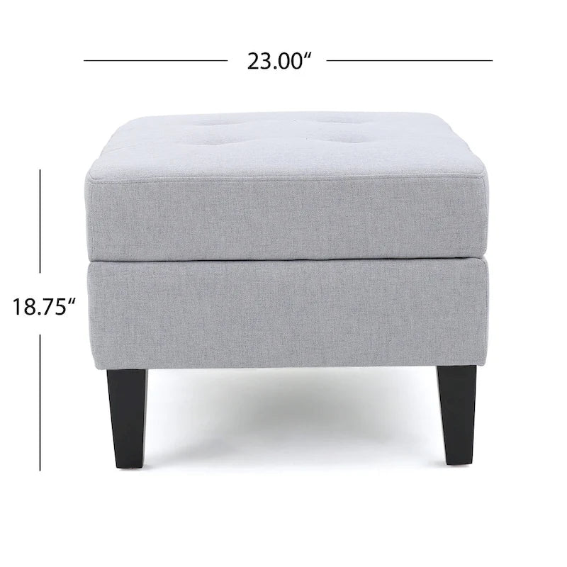 Otomano tapizado acolchado de almacenamiento de color gris claro con patas de madera de abedul