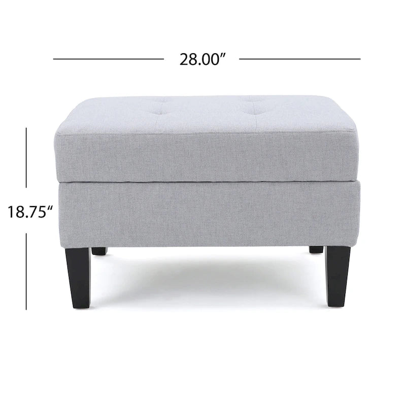 Otomano tapizado acolchado de almacenamiento de color gris claro con patas de madera de abedul