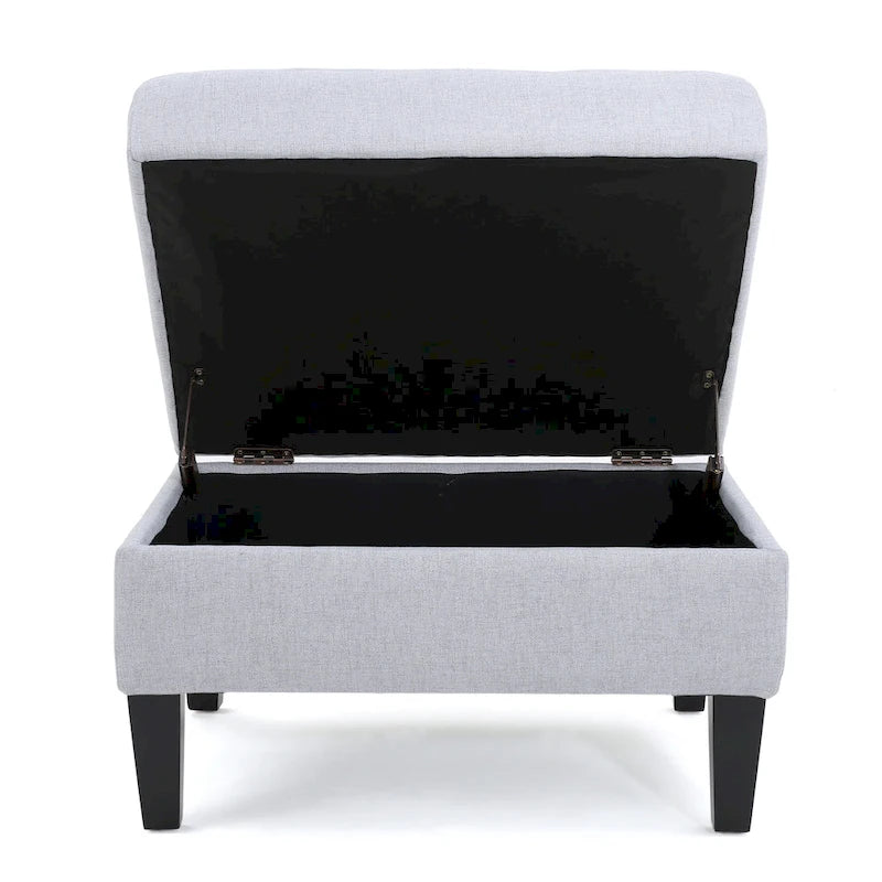Otomano tapizado acolchado de almacenamiento de color gris claro con patas de madera de abedul