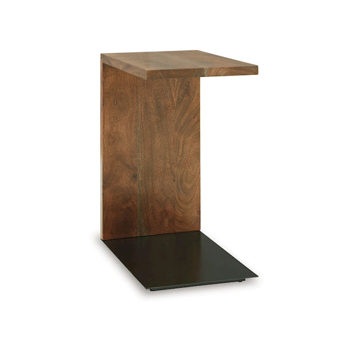 Mesa auxiliar de madera maciza con diseño en forma de C, 18 pulgadas, marrón oscuro