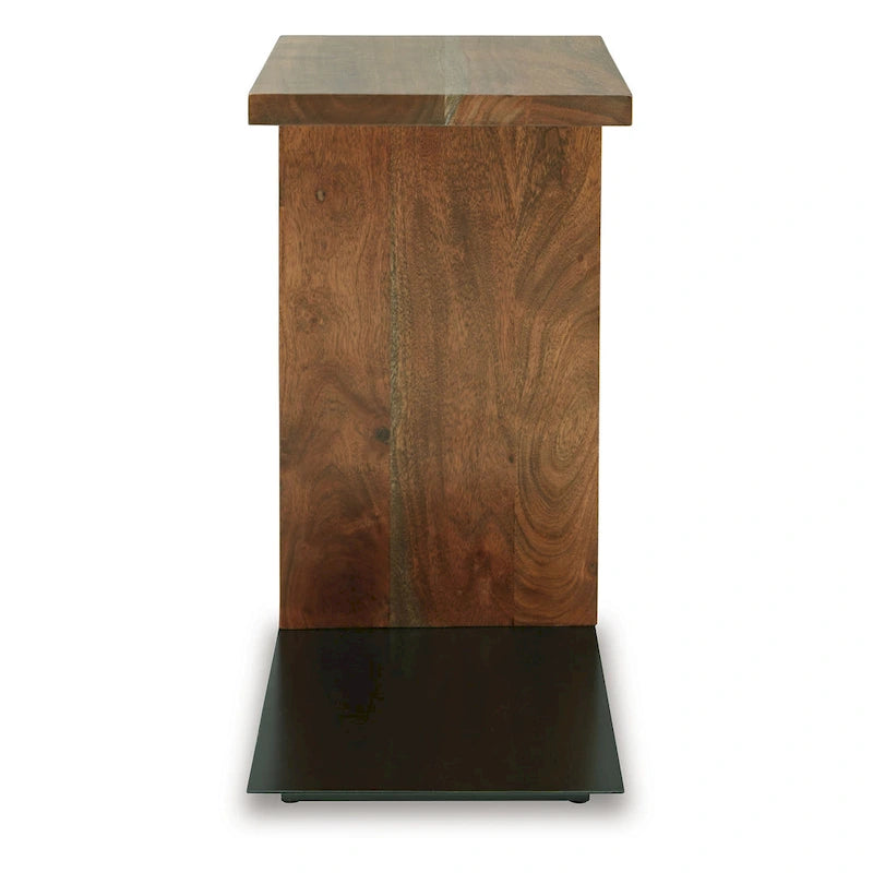 Mesa auxiliar de madera maciza con diseño en forma de C, 18 pulgadas, marrón oscuro