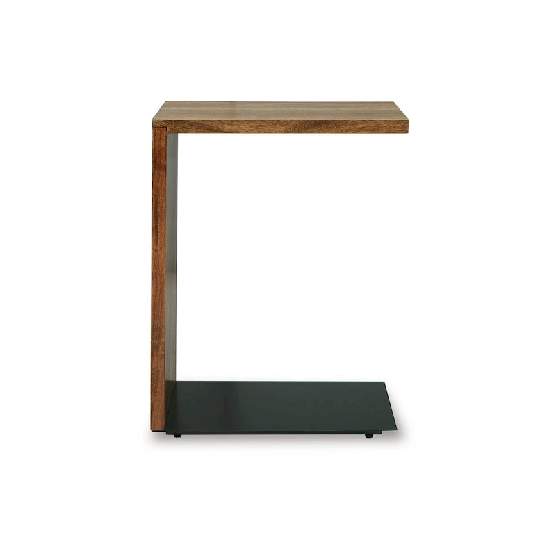 Mesa auxiliar de madera maciza con diseño en forma de C, 18 pulgadas, marrón oscuro