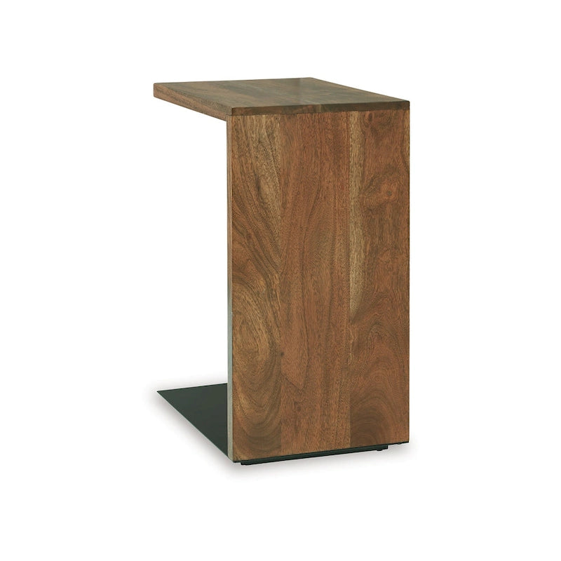 Mesa auxiliar de madera maciza con diseño en forma de C, 18 pulgadas, marrón oscuro
