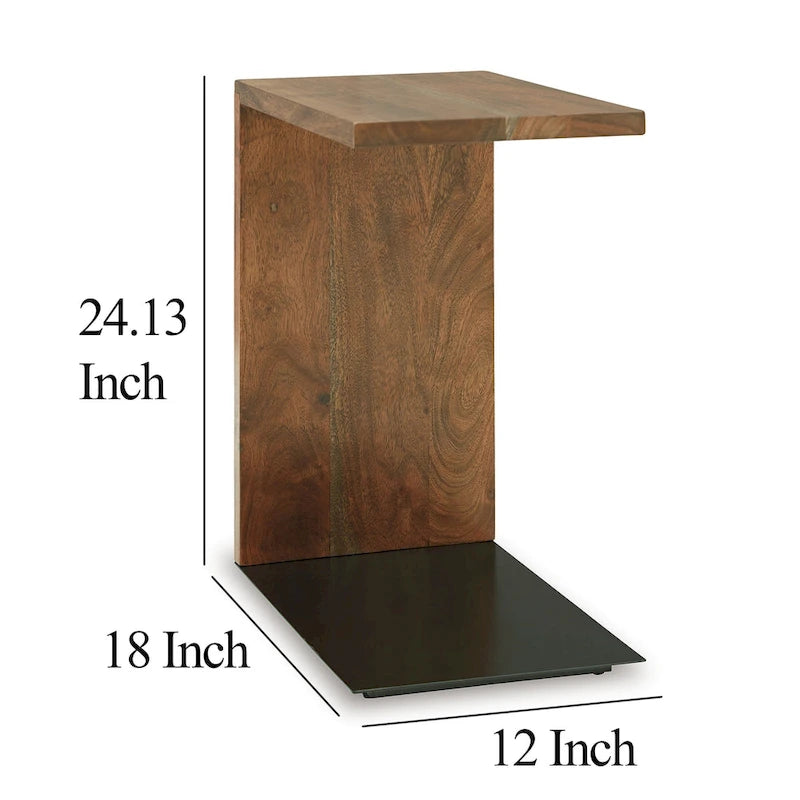 Beistelltisch, C-förmiges Design aus Massivholz, 18 Zoll, Dunkelbraun