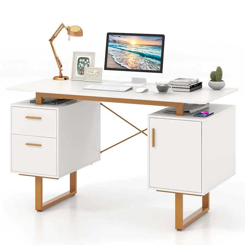 Costway 51 Home Office Desk with Floating Desktop Dual Drawers