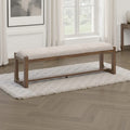 Cabal Large Dining Bench, Padded Beige Polyester, Brown Wood, 64 Inch
