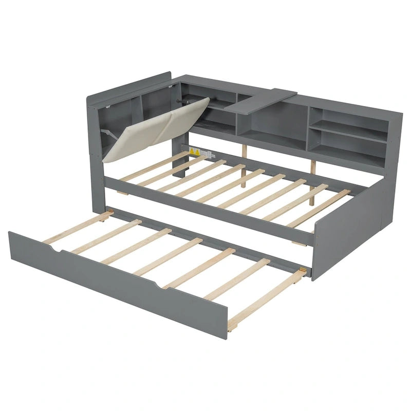 Estructura de diván de madera con almacenamiento, cama de plataforma moderna