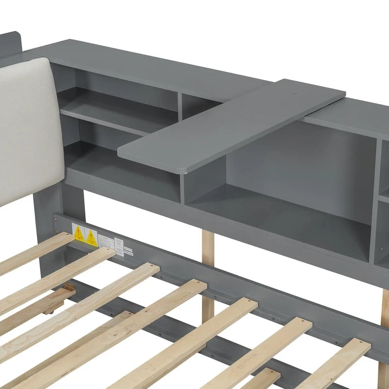 Estructura de diván de madera con almacenamiento, cama de plataforma moderna