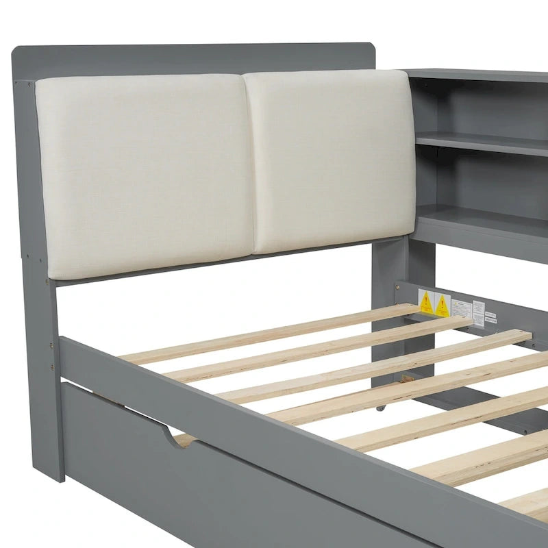 Estructura de diván de madera con almacenamiento, cama de plataforma moderna