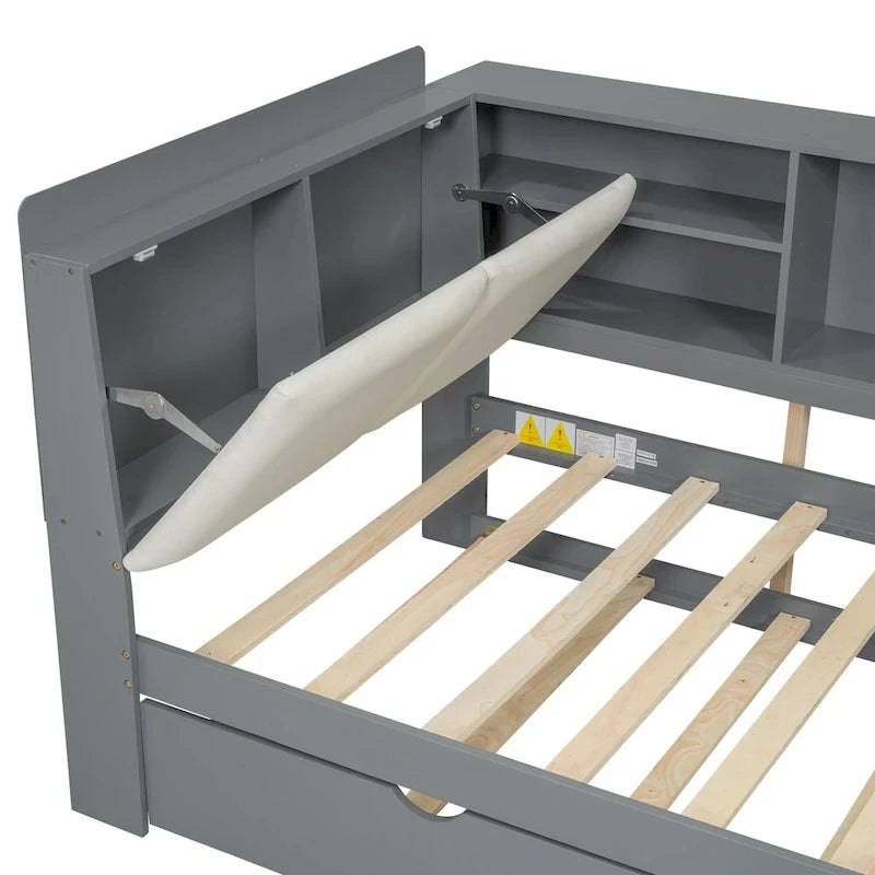 Estructura de diván de madera con almacenamiento, cama de plataforma moderna