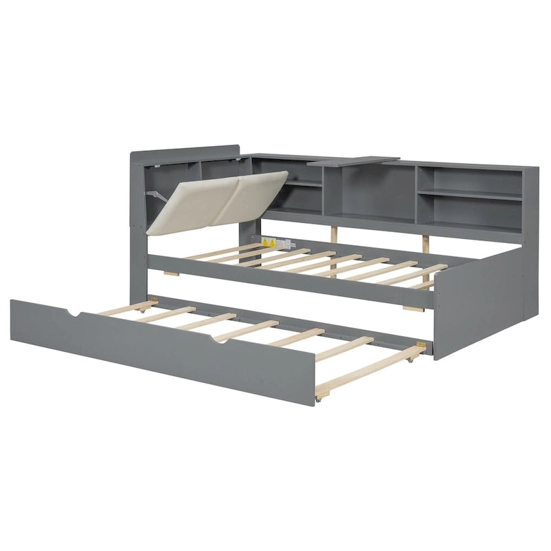 Estructura de diván de madera con almacenamiento, cama de plataforma moderna