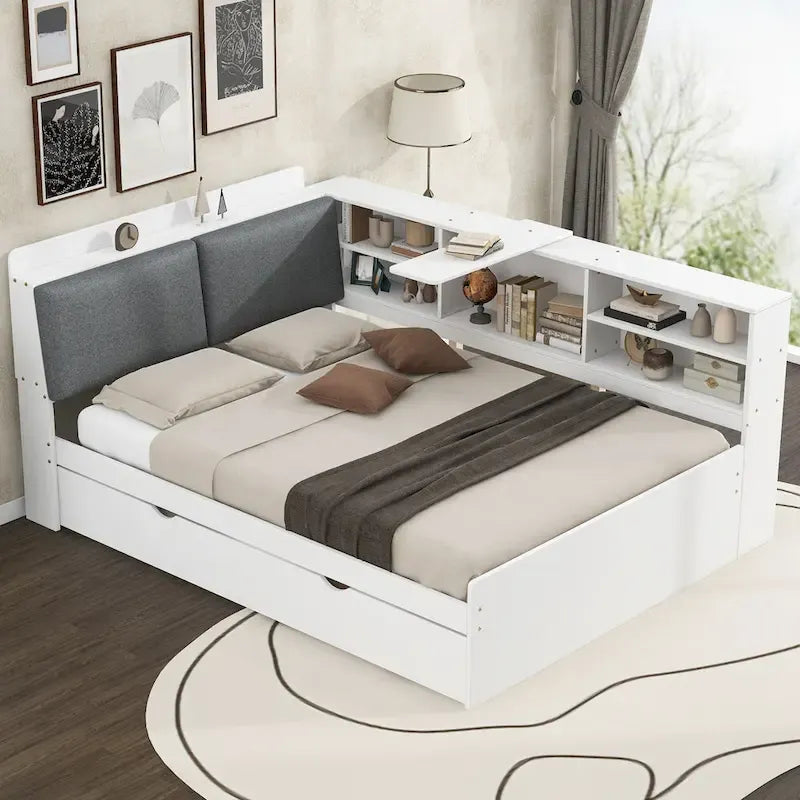 Estructura de diván de madera con almacenamiento, cama de plataforma moderna
