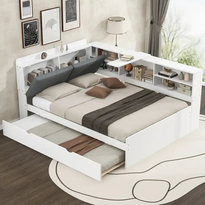Estructura de diván de madera con almacenamiento, cama de plataforma moderna
