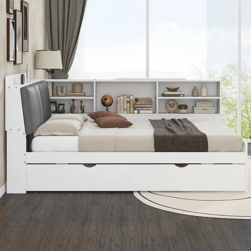 Estructura de diván de madera con almacenamiento, cama de plataforma moderna