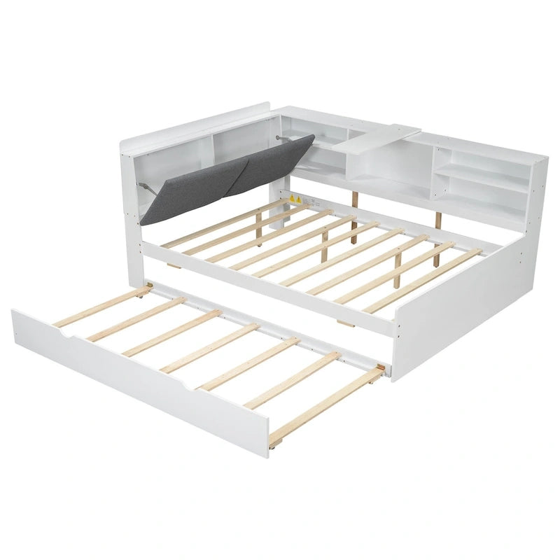 Estructura de diván de madera con almacenamiento, cama de plataforma moderna