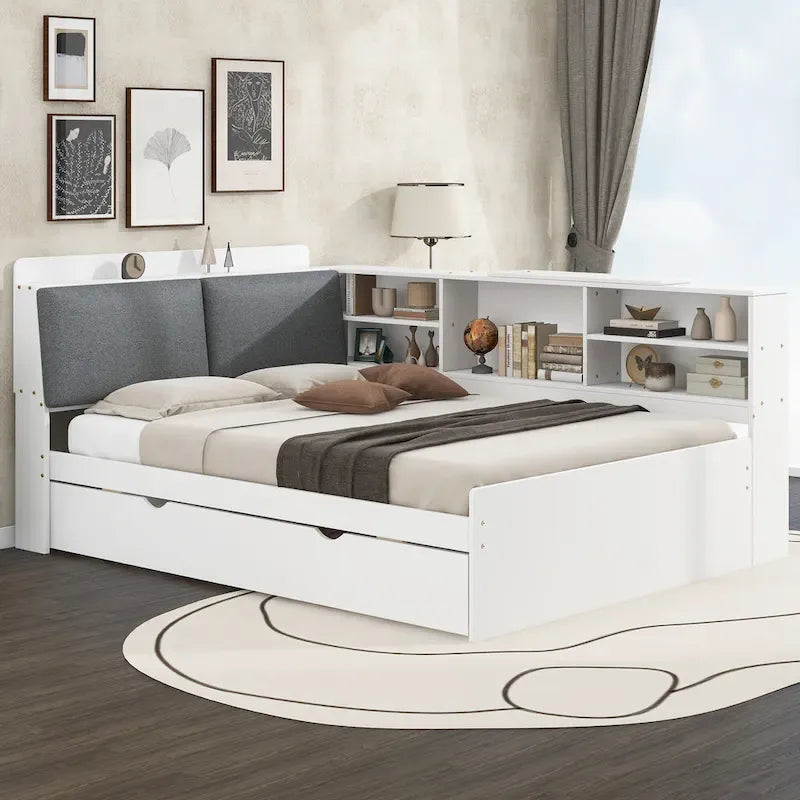 Estructura de diván de madera con almacenamiento, cama de plataforma moderna