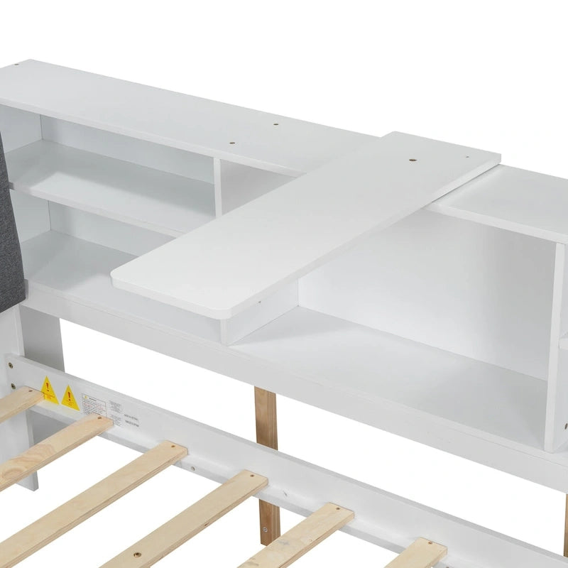 Estructura de diván de madera con almacenamiento, cama de plataforma moderna