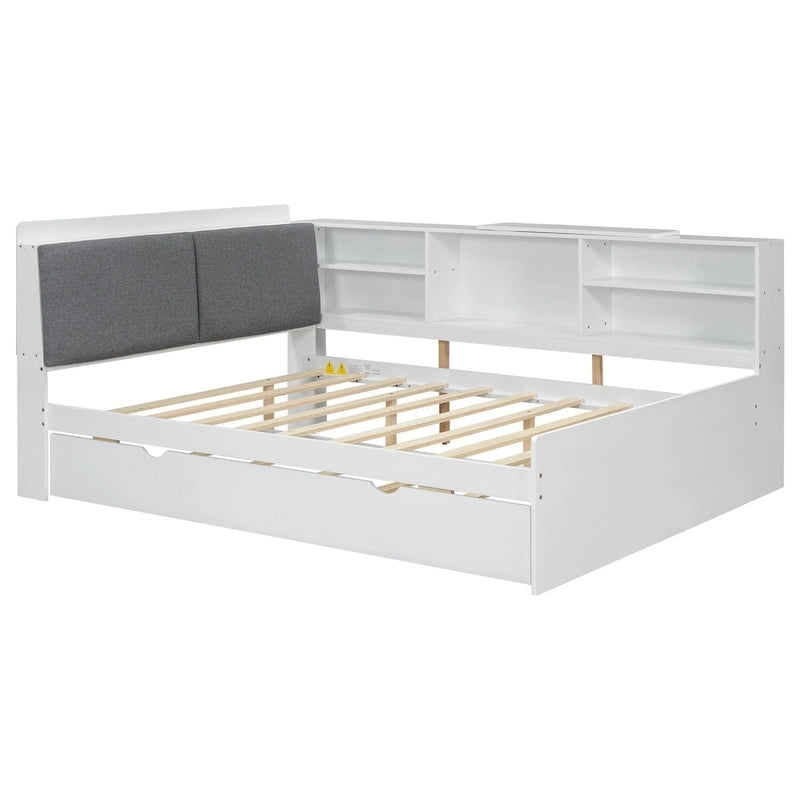 Estructura de diván de madera con almacenamiento, cama de plataforma moderna