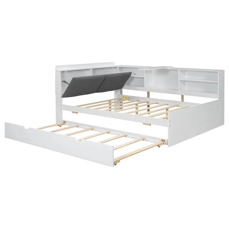 Estructura de diván de madera con almacenamiento, cama de plataforma moderna