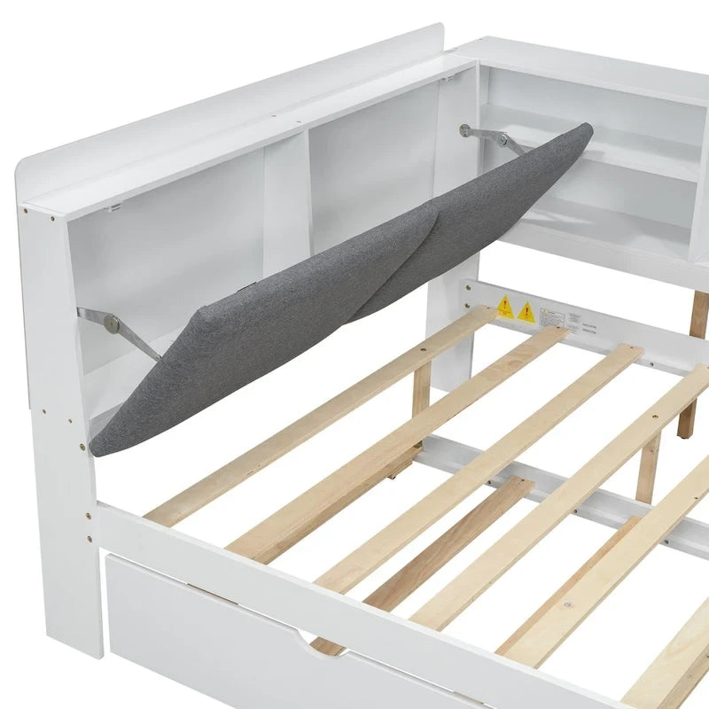 Estructura de diván de madera con almacenamiento, cama de plataforma moderna