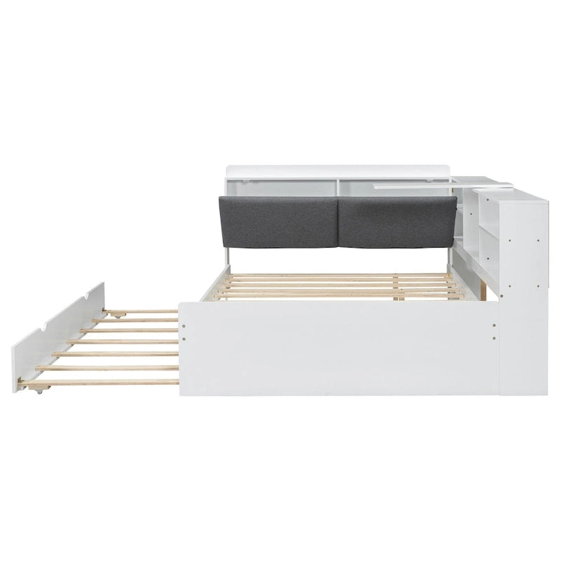 Estructura de diván de madera con almacenamiento, cama de plataforma moderna