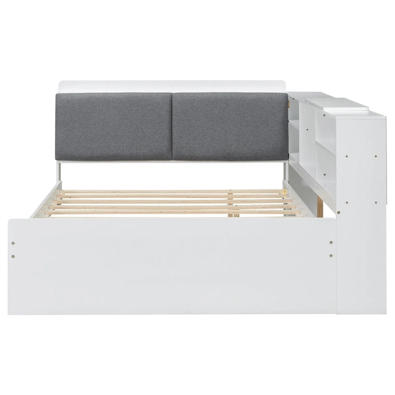 Estructura de diván de madera con almacenamiento, cama de plataforma moderna