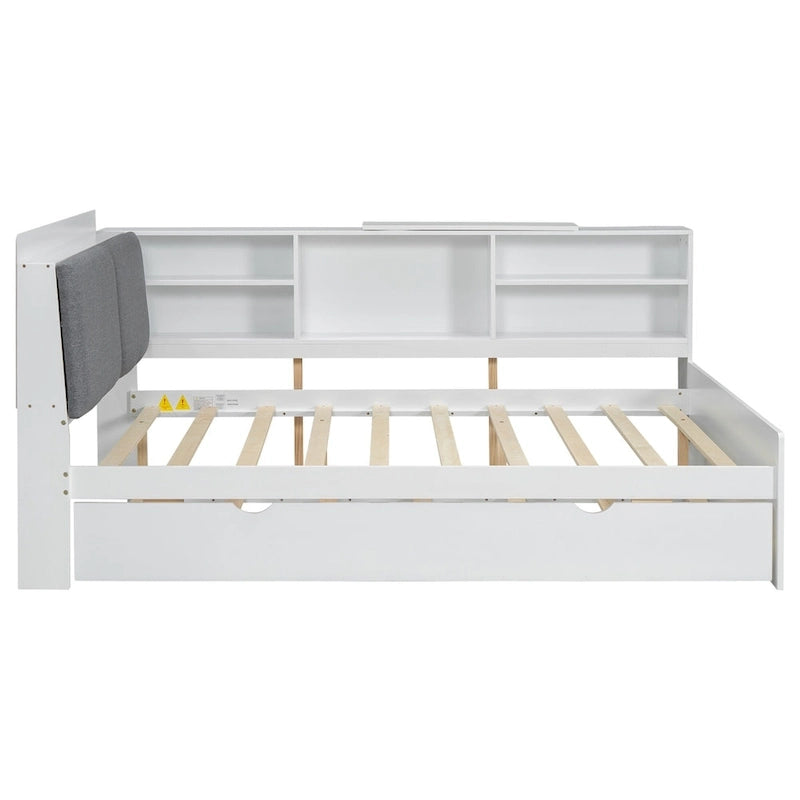 Estructura de diván de madera con almacenamiento, cama de plataforma moderna