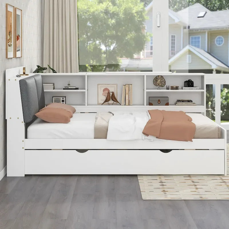 Estructura de diván de madera con almacenamiento, cama de plataforma moderna