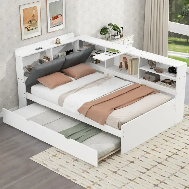 Estructura de diván de madera con almacenamiento, cama de plataforma moderna