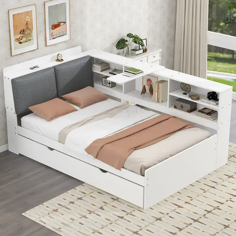 Estructura de diván de madera con almacenamiento, cama de plataforma moderna
