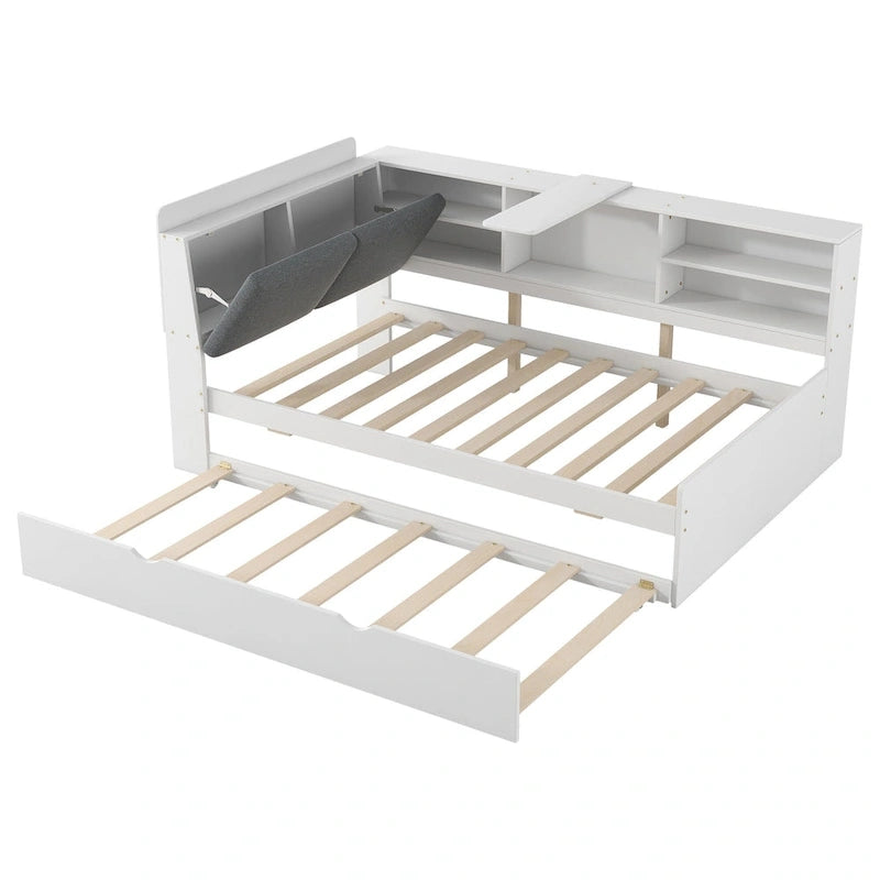 Estructura de diván de madera con almacenamiento, cama de plataforma moderna