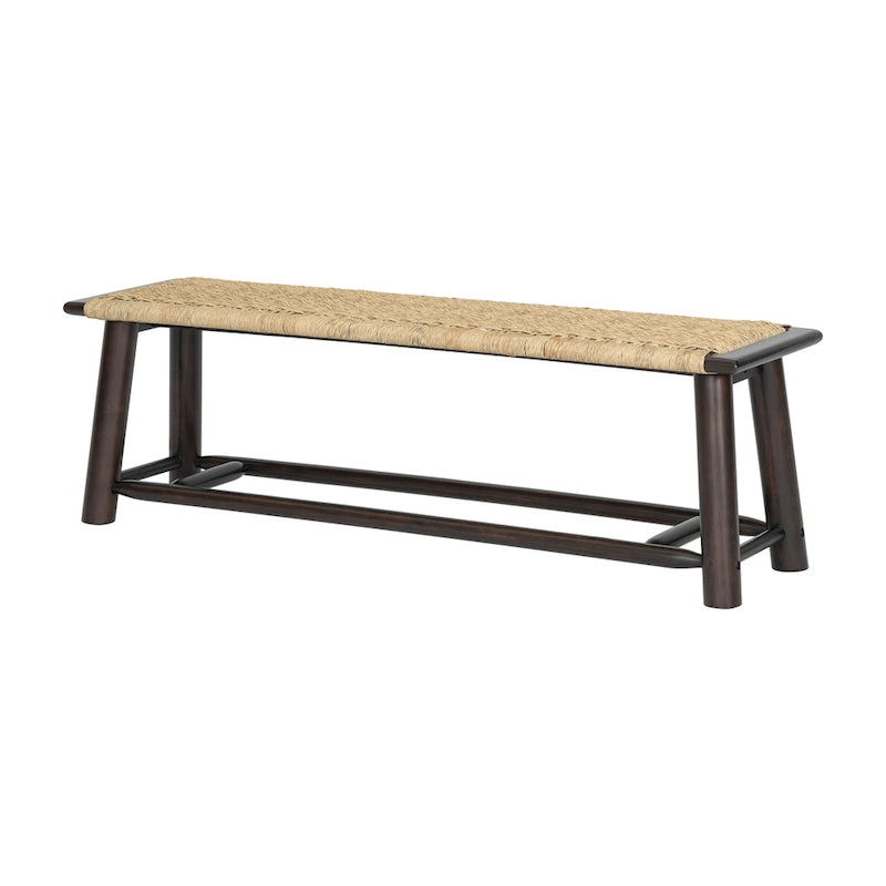 Moderner Bauernhausstil: Sitzbank aus Massivholz und Rattan - 59 Zoll, für den Innenbereich und überdachte Außenbereiche, Walnuss-Finish, vielseitiges Design