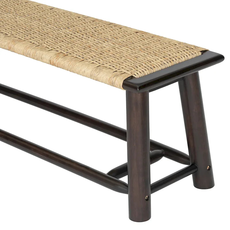 Moderner Bauernhausstil: Sitzbank aus Massivholz und Rattan - 59 Zoll, für den Innenbereich und überdachte Außenbereiche, Walnuss-Finish, vielseitiges Design
