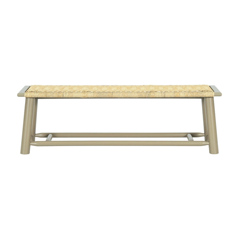 Moderner Bauernhausstil: Sitzbank aus Massivholz und Rattan - 59 Zoll, für den Innenbereich und überdachte Außenbereiche, Walnuss-Finish, vielseitiges Design