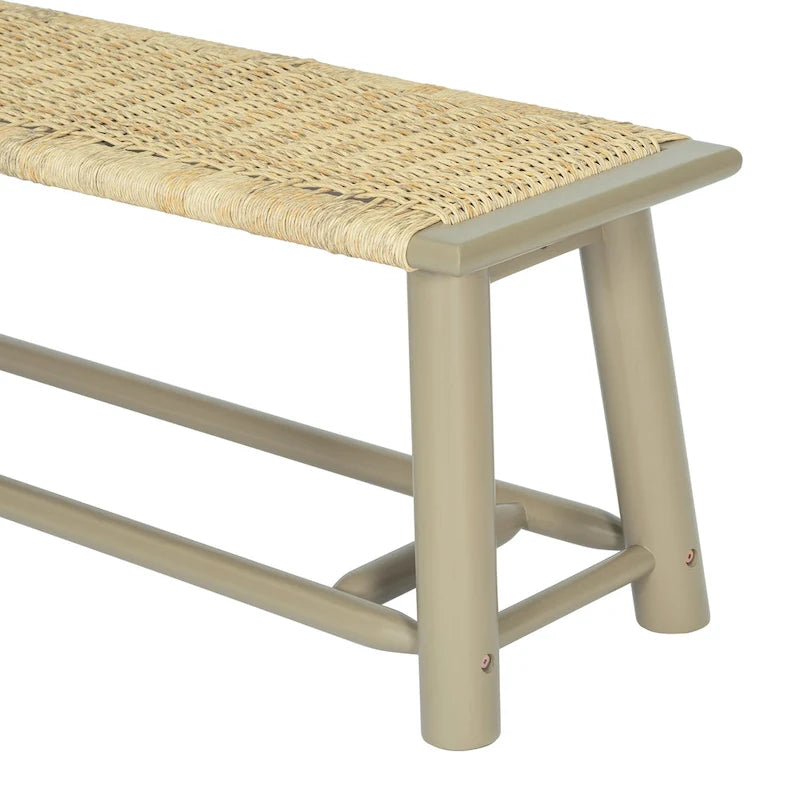Moderner Bauernhausstil: Sitzbank aus Massivholz und Rattan - 59 Zoll, für den Innenbereich und überdachte Außenbereiche, Walnuss-Finish, vielseitiges Design
