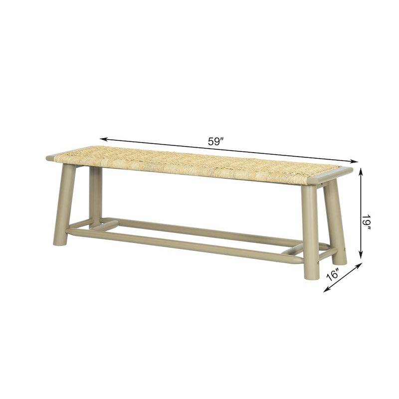 Moderner Bauernhausstil: Sitzbank aus Massivholz und Rattan - 59 Zoll, für den Innenbereich und überdachte Außenbereiche, Walnuss-Finish, vielseitiges Design