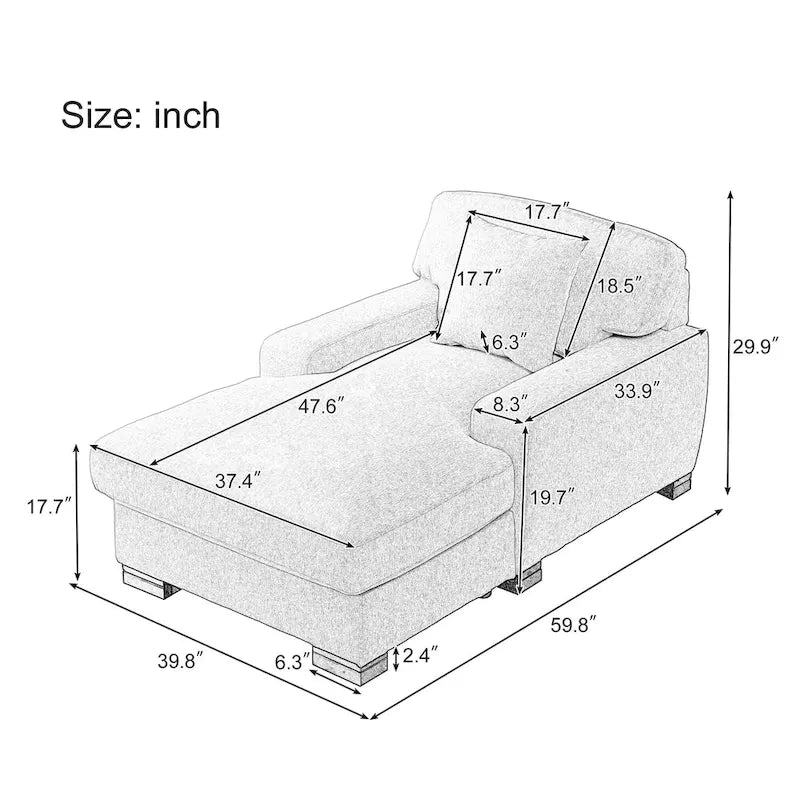 Chaise longue tapizada moderna con brazos acolchados y patas de madera