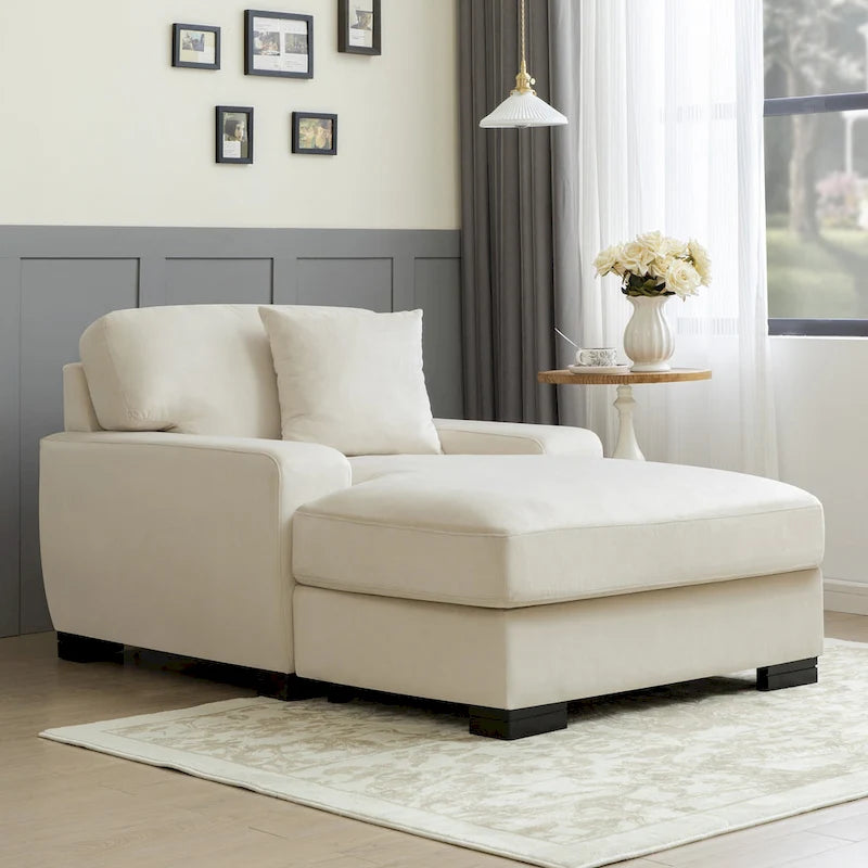 Chaise longue tapizada moderna con brazos acolchados y patas de madera