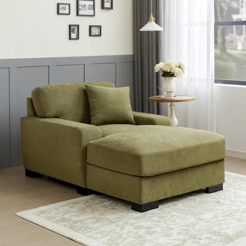Chaise longue tapizada moderna con brazos acolchados y patas de madera
