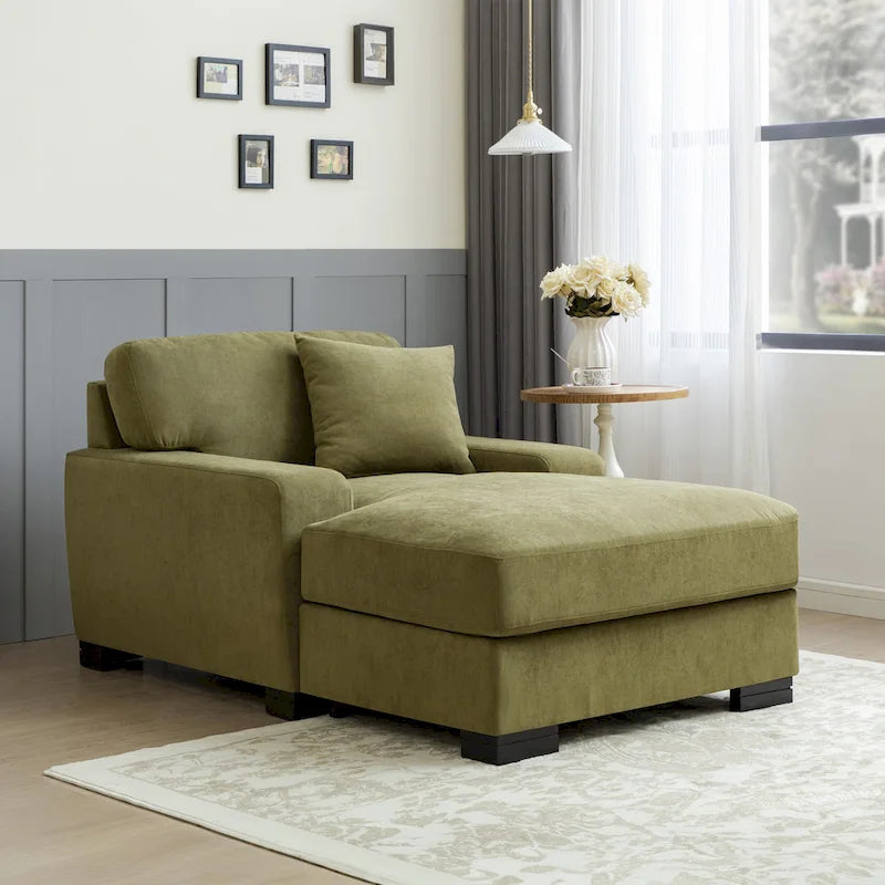 Chaise longue tapizada moderna con brazos acolchados y patas de madera
