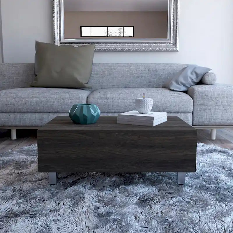 Mesa de centro rectangular moderna con tablero elevable y compartimento de almacenamiento oculto