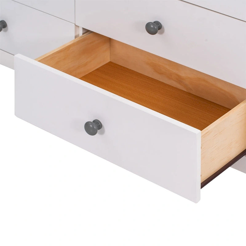 Cómoda moderna de madera para dormitorio con seis cajones y tiradores redondos