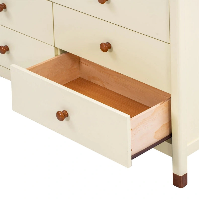 Cómoda moderna de madera para dormitorio con seis cajones y tiradores redondos