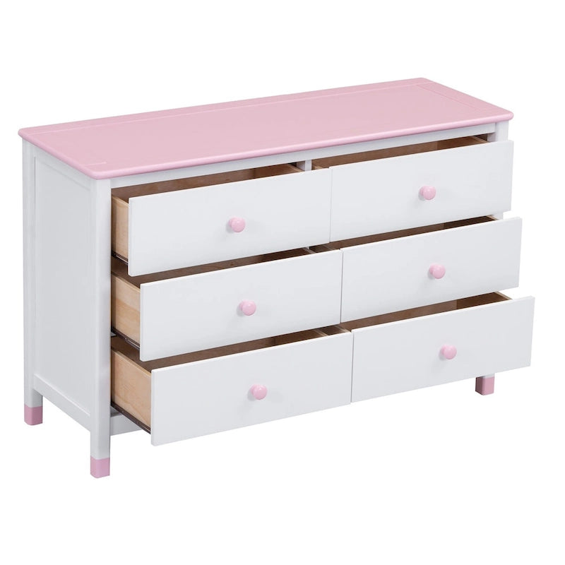 Cómoda moderna de madera para dormitorio con seis cajones y tiradores redondos