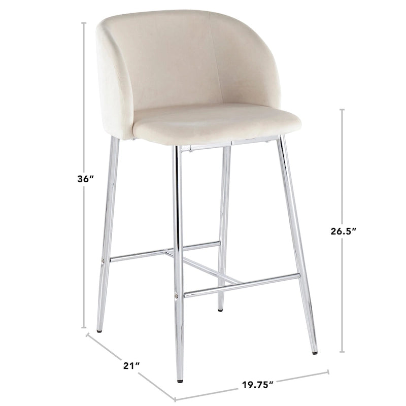 Taburete alto moderno de terciopelo con respaldo curvo y patas metálicas