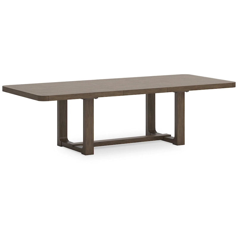 Mesa de comedor rectangular estilo rústico de granja, color marrón claro, con diseño extensible de patas de caballete