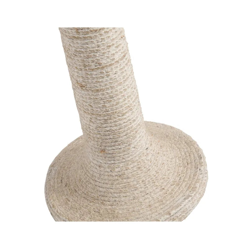 Mesa auxiliar redonda de madera de mango encalada con base de pedestal de yute