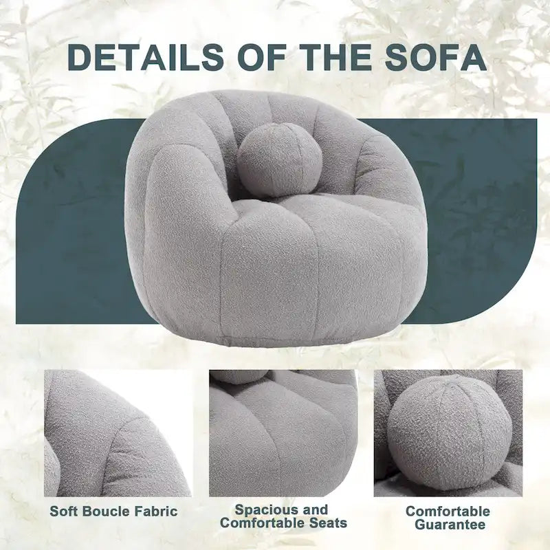 Sillón tipo puf redondo tapizado, de textura suave, para leer