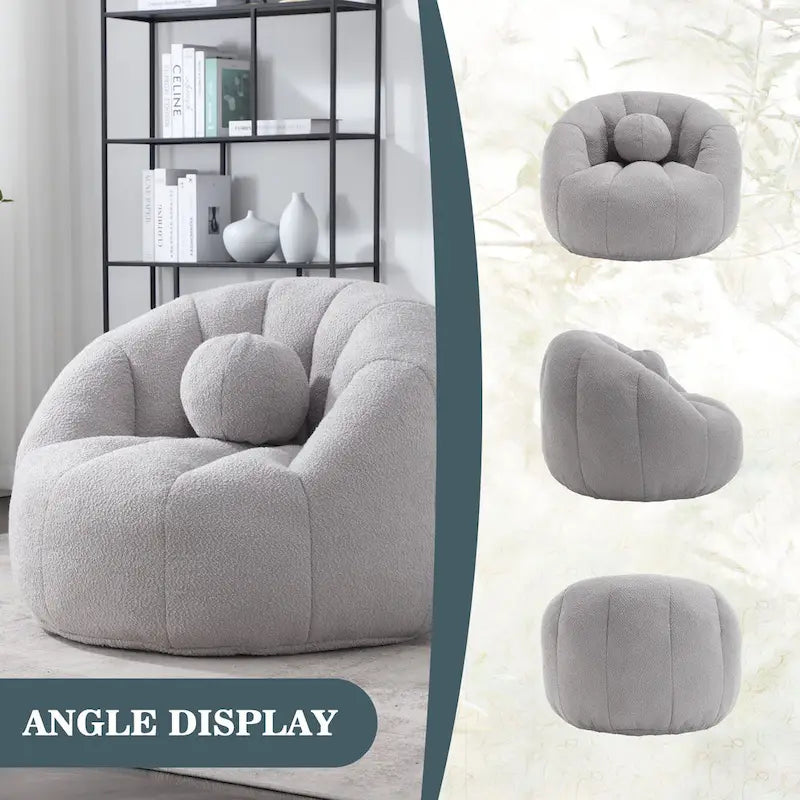 Sillón tipo puf redondo tapizado, de textura suave, para leer
