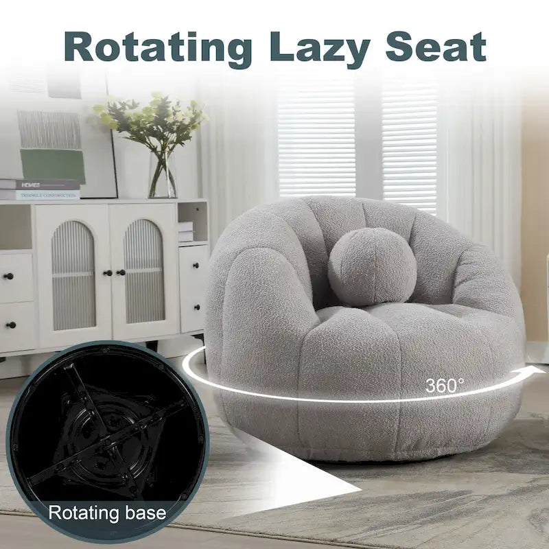 Sillón tipo puf redondo tapizado, de textura suave, para leer